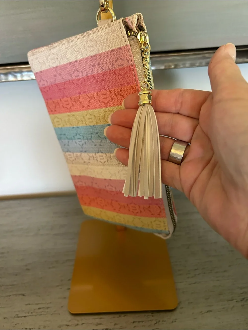 Nanette Lepore Pastel Striped Wristlet with Tassel NWOT